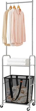 STO STO 3-in-1 Laundry Cart with Hanging Rack, Slim Space-Saving Rolling Laundry Sorter Hamper with Hanging Bar, Removable Pop-Up Mesh Laundry Basket, Storage Shelf, Lockable Wheels for Small Spaces by STOSTO