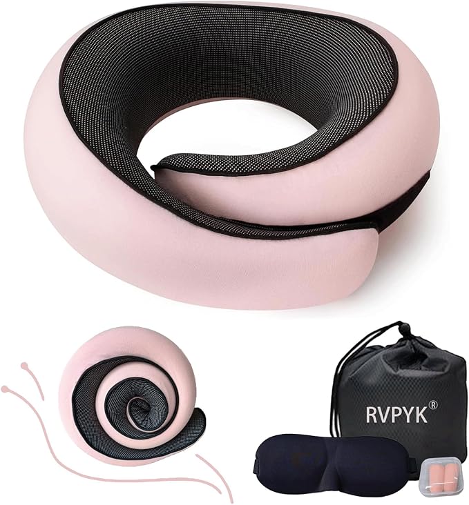 Travel Neck Pillow for Airplanes, 100% Pure Memory Foam Travel Pillow, 360° Support Ergonomic Design, Portable Airplane Pillow with Washable Cover, Perfect for Airplanes, Car & Office by Unknown