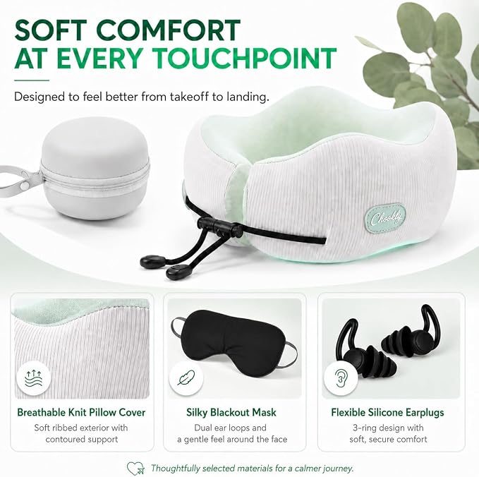 Memory Foam Travel Neck Pillow for Airplane Travel, Head and Chin Support, Adjustable Strap, Washable Cover, Carry Case - Image 8