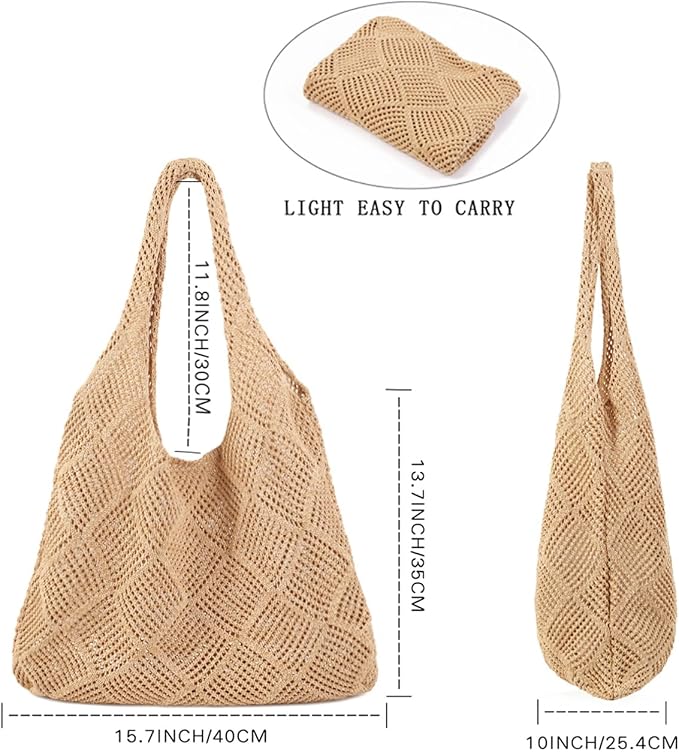 COOKOOKY Crochet Beach Tote bag Summer Beach Bag for Women Aesthetic Mesh Tote Bag Hippie Bag Knit Bag - Image 5