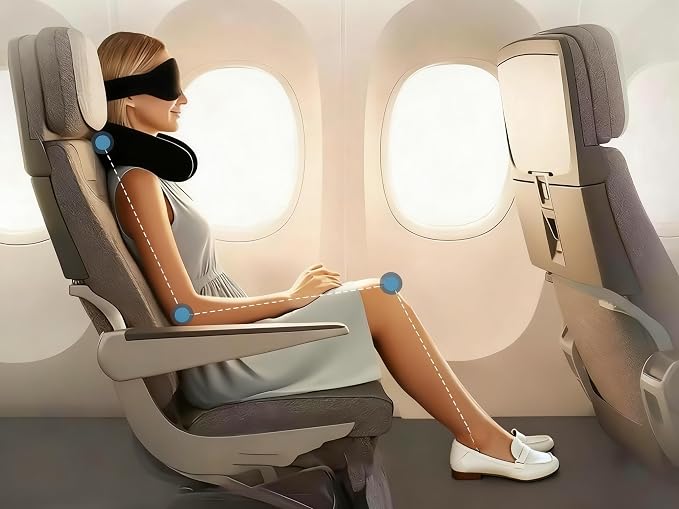 Portable Ultimate Comfort Set for Plane Sleep Kit at Plane Inflatable Travel Pillows Foot Rest Hammock Eye Mask Ear Plugs for Airplane Essentials for Seat Airplane Gadgets for Sleep Comfort (3B) - Image 3