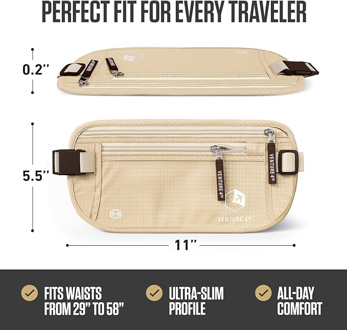 VENTURE 4TH Travel Money Belt with 7 RFID Sleeves - Beige - Image 3
