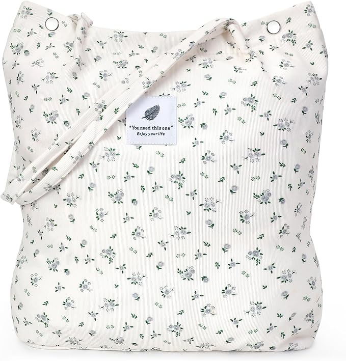 LHMTQVK Corduroy Tote Bags for Women, Large Capacity Tote Purse Reusable Grocery Shoulder Bag with Inner Pockets by LHMTQVK