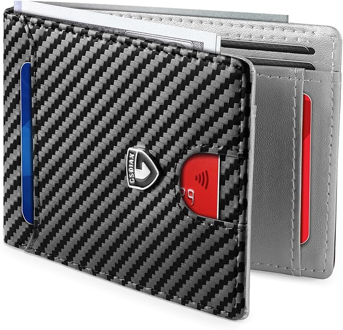 GSOIAX Slim Wallet for Men,RFID Blocking Bifold Wallet Carbon Fiber Front Pocket Wallet with 11 Card Holder Minimalist Mens Wallet with Gift Box(Carbon Fiber and Sliver) by GSOIAX