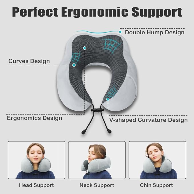 Travel Pillow, Memory Foam Neck Pillow for Traveling, U Shape Neck Pillow Airplane Portable Flight Pillow Travel Kit with 5D Contoured Eye Masks and Earplug for Plane Train Car Home Office - Image 4