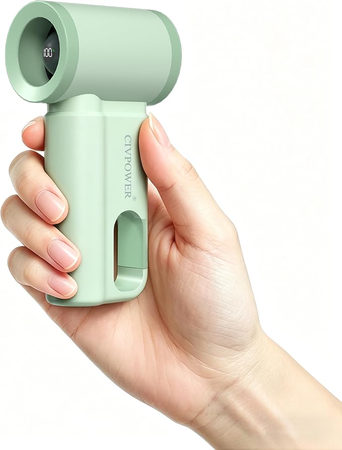 CIVPOWER Portable Mini Fan Handheld: Personal Travel Fan USB Rechargeable - 100 Speed Turbo Fan with LED Display - Pocket Size 8H Max Runtime, Outdoor Sport Hiking Concert Gift for Women Men, Green by CIVPOWER