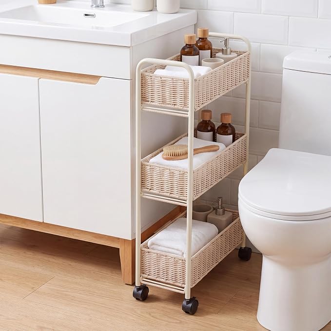 Utility Slim Storage Cart,3-Tier Rolling Kitchen Office Laundry Room Cart with Wheels,Mobile Shelving Unit Organizer for Living Room,Bathroom, Baby Diaper,Art,Dining Room Narrow Places - Image 3