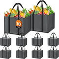 WISELIFE Reusable Grocery Bags with Handles, Foldable, 35L, 10 Pack, Gray | Large Shopping Bags with Reinforced Stitching, Water-Resistant Grocery Totes for Kitchen, Market, Car Trunk, Picnic by WiseLife