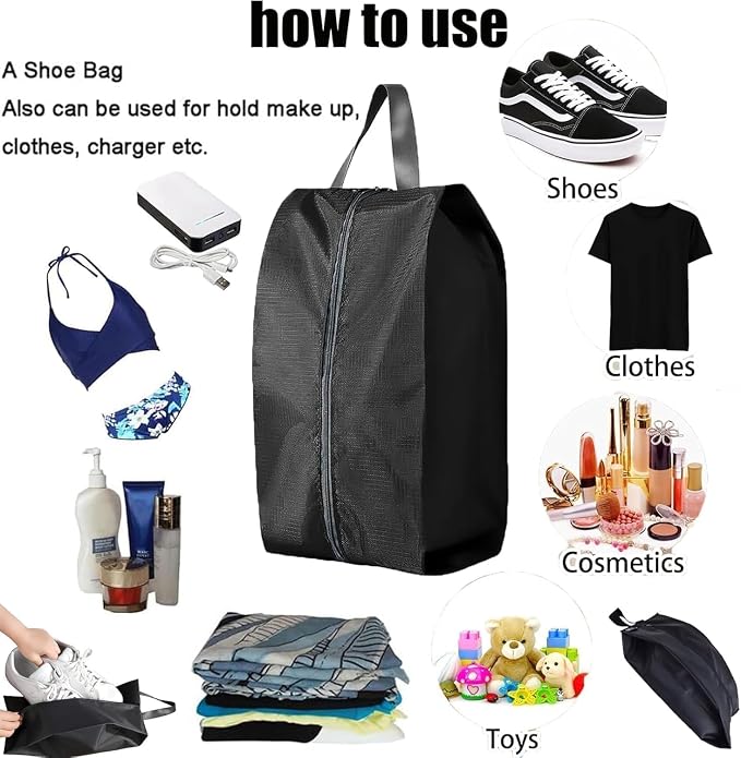 5Pcs XL Travel Shoe Bags Portable Travel Gifts Shoe Organizer with Zipper Closure, Waterproof Nylon Shoe Storage Organizer with Handle Travel Bags For Men and Women, Black - Image 4