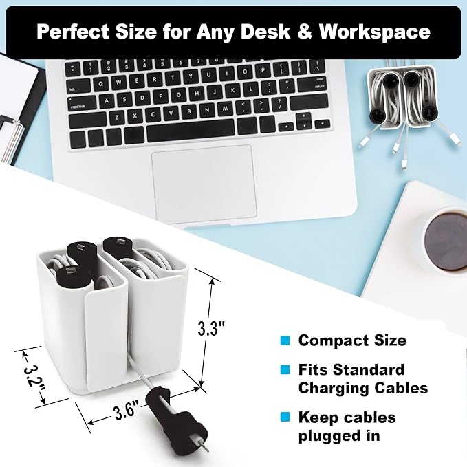 Cable Organizer with Multiple Compartments, Secure Cable Ends, Prevent Tangling, Tidy Workspace, Charging Solution, Desk Organizer Cord Management, White Plastic - Image 4