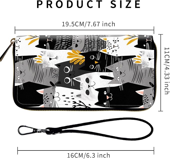 Wallet,Leather Long Wallet Suitable For Ladies And Teenagers - Detachable Wristband + RFID Travel Wallet With Card Slot - Funny Cats - Image 2