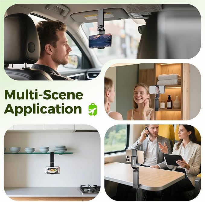 Airplane Phone Holder, Foldable Phone Holder for Airplane Seat Back Luggage Pole Desk 360° Rotation for Multi-Directional Viewing, Travel Essentials Holds Cell Phones (Black 2pcs) - Image 7