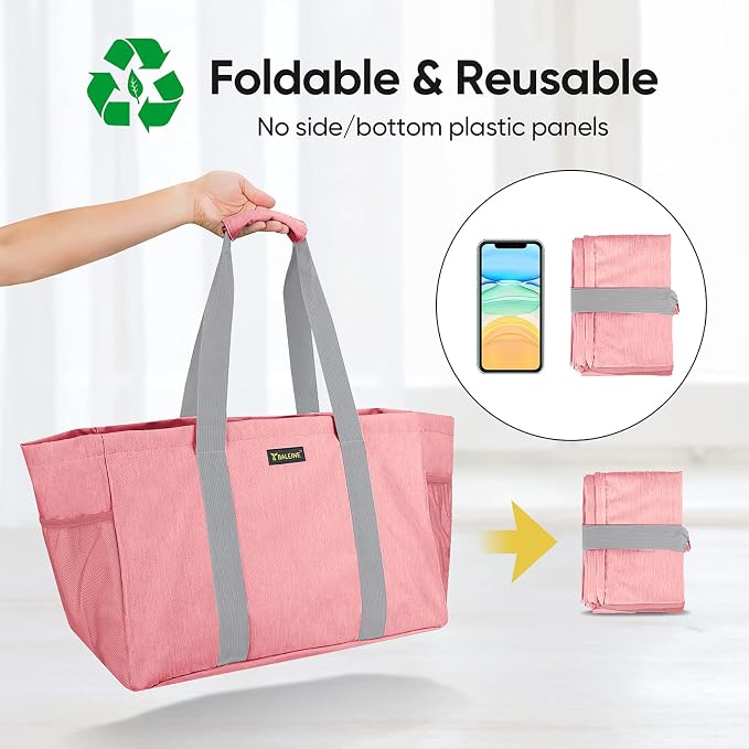 BALEINE Soft 9 Gallon Extra Large Utility Tote, Foldable Reusable Storage Bag (Peach Pink) - Image 3