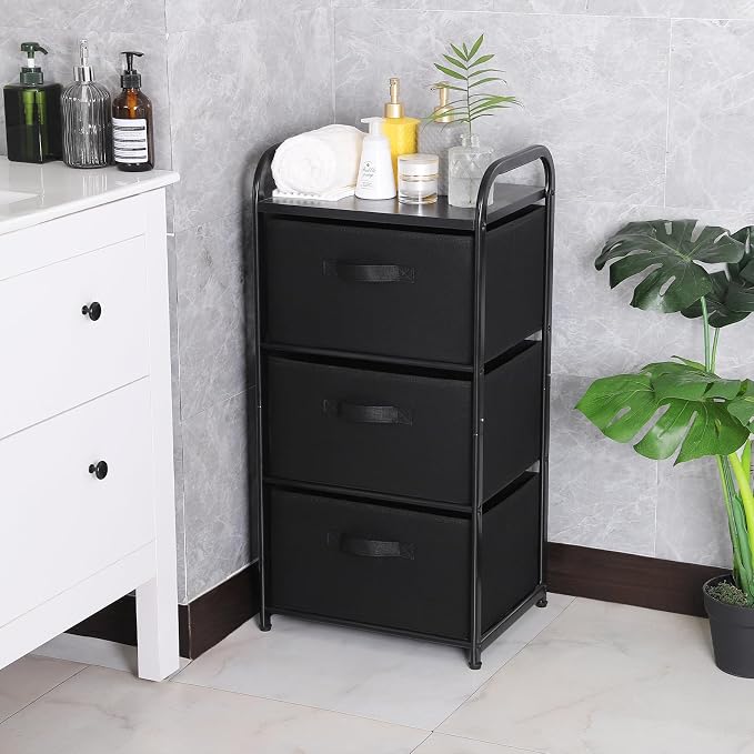 MAX Houser Dresser Storage with 3 Fabric Drawers, Black | Vertical Storage Unit for Bedroom,Chest of Drawers with Metal Frame, Wooden Tabletop, for Living Room, Closet - Image 2