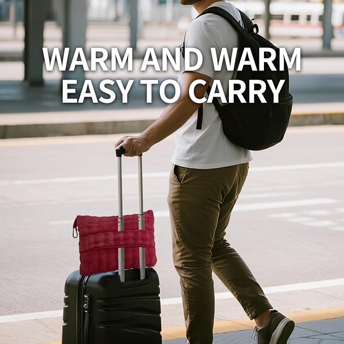 Travel Blanket and Pillow-2-in-1, Ultra-Soft&Compact,Airplane Blanket with Hand Luggage Belt and Backpack Clip,Travelers Accessories Gifts, 61x43 Inches（Burgundy） - Image 6
