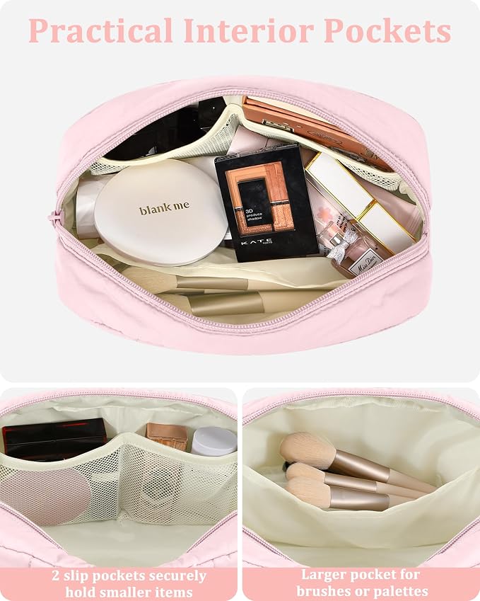 Makeup Bag Cosmetic Bag Travel Toiletry Bag for Women Puffy Padded Cosmetic Pouch Purse Wide-open Makeup Organizer Case Travel Essentials - Image 6