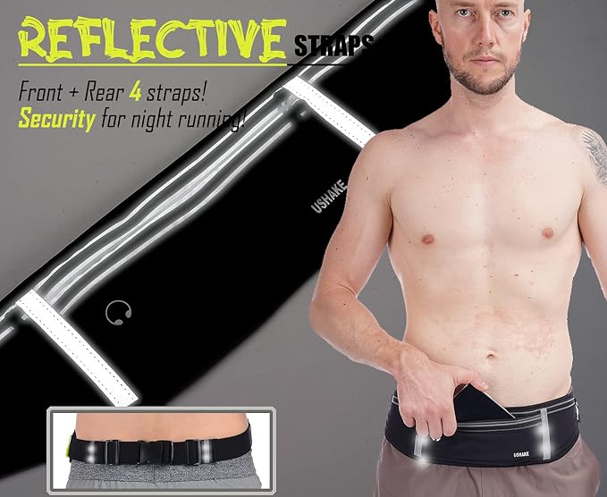 USHAKE Slim Running Belt, Workout Fanny Pack for Men Women,Exercise Waist Pack for Apple iPhone Holder, Runner Belt for Running Walking Cycling Camping Gym - Image 4