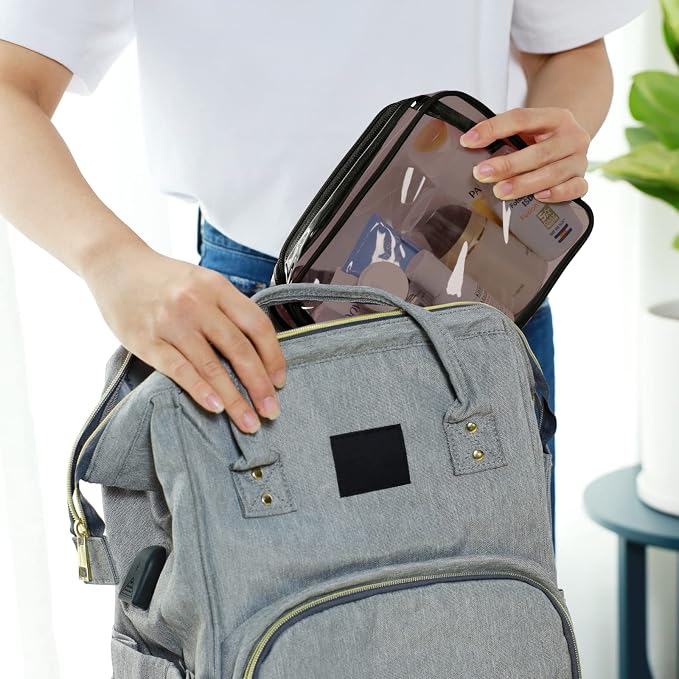 Clear Makeup Bag Travel - TSA Approved Toiletry Bag, 2 Black Brown | 1 Medium Quart Carry-On & 1 Large Checked-Luggage, Reinforced Seams, Water-resistant, Clear Easy-Check for Airport, Women - Image 6
