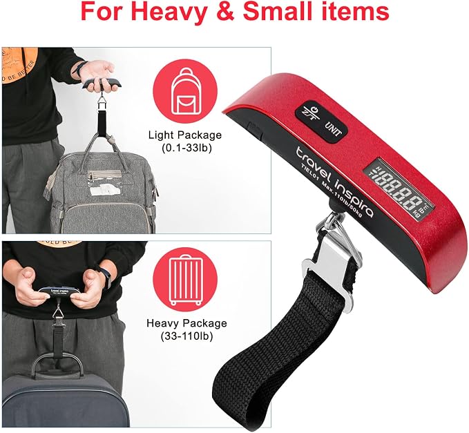 travel inspira Luggage Scale, Portable Digital Hanging Baggage Scale for Travel, Suitcase Weight Scale with Rubber Paint, Temperature Sensor, 110 Pounds, Battery Included - Image 6