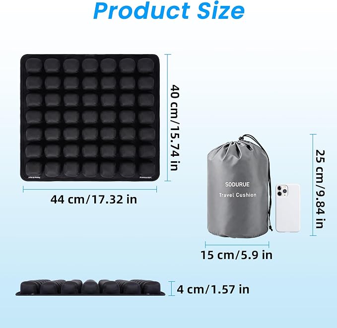Sodurue Travel Cushion, Airplane Seat Cushion for Long Flights | Built in Inflatable Air Pump, Tailbone Pain Relief Cushion, Suitable for Air Travel,Office,Car,etc, 49 Inflatable Airbags - Image 3