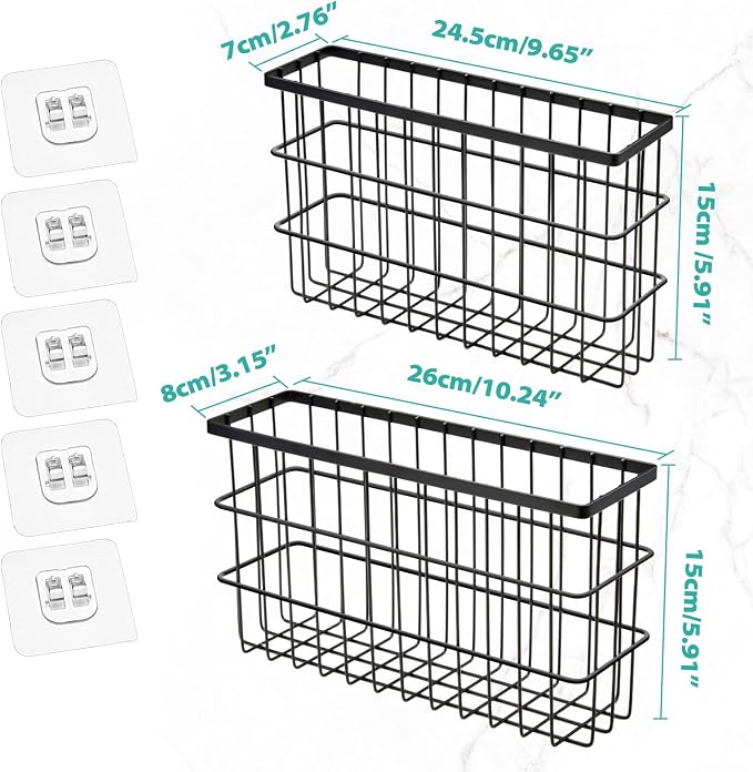 Sinnsally 2 Pack Cabinet Door Organizer,Self Adhesive Lid Organizers Inside Cabinet Storage Boxes,Hanging Storage Basket Organizer Wall Mounted Pantry Caddy Cup Holder for Kitchen,Fridge,Bathroom - Image 2