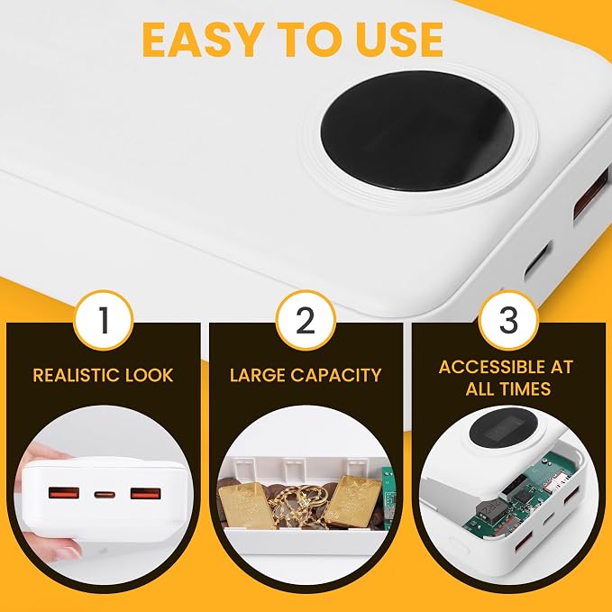 Fake Charger Diversion Safe with Large Hidden Compartment, Fake Power Bank Secret Storage Box, Secret Hidden Storage Keeps for Money, Keys, and Valuables- White - Image 3