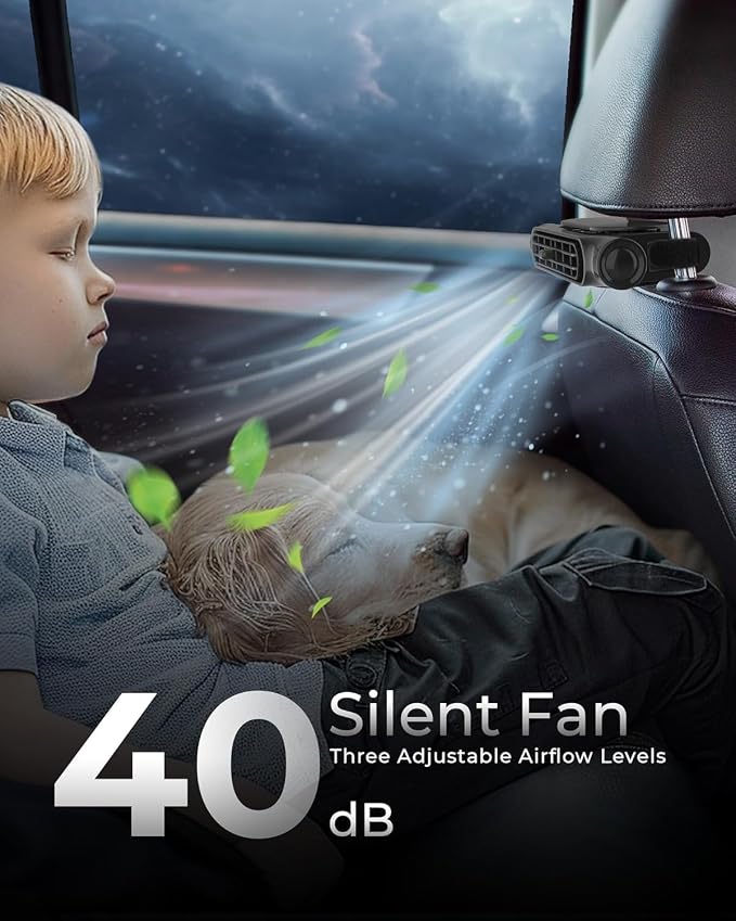 Car Fan for Driver and Passenger's Seat - Mini Portable USB Backseat Cooling Fan Kids Baby Quiet headrest Neck Fan Accessories with 3 Adjustable Wind Speeds for All Cars Vehicle Jeep Van RV Truck - Image 4