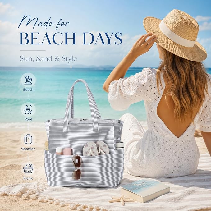 LEDAOU Beach Bag Waterproof Sandproof Women Beach Tote Pool Bag with Zipper for Swim Gym Grocery Travel with Wet Pocket | Sandproof - Image 3