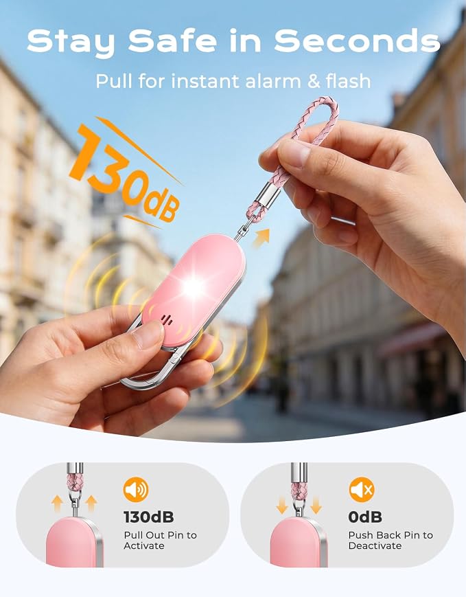 Personal Safety Alarm, 130dB Double Speakers Personal Alarms for Women, Strobe Light and Low Battery Notice, Rechargeable Self Defense Keychain for Seniors College Girls Gift - Image 4