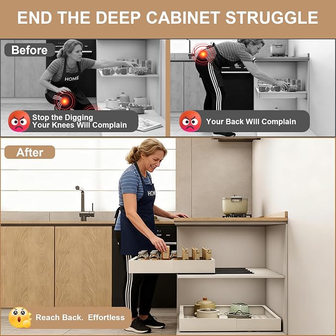 Fokyfok Pull Out Cabinet Organizer,23"-31"W,17"-24"D,Expandable,Adhesive | No Drill,5 Rails,Roll out Drawers,Adjustable Slide out Shelves for Kitchen,Pantry,Framed and Framless Cabinets,White,1PC - Image 4