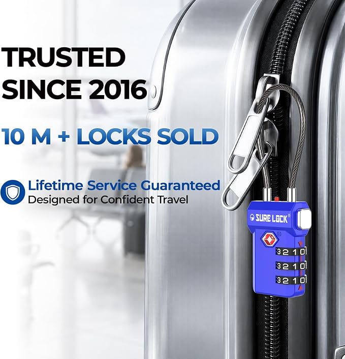 SURE LOCK TSA Approved Luggage Locks with Open Alert Indicator, 3 Digit Combination Cable Travel Lock for Suitcase, Backpack, Gym Locker, Toolbox, Carry On & Travel Bag - Image 5