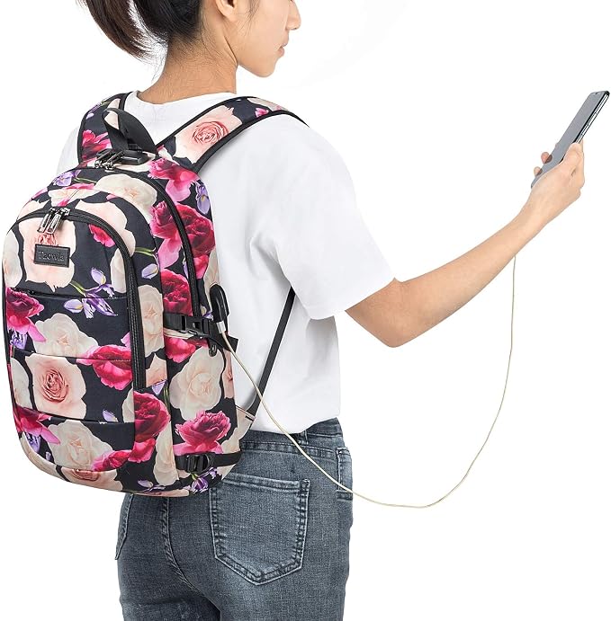 Tzowla Business Laptop Backpack Water Resistant Anti-Theft with USB Charging Port and Lock 15.6 Inch Computer Backpacks for Men, Women, Casual Hiking Travel Daypack (Flower) - Image 6
