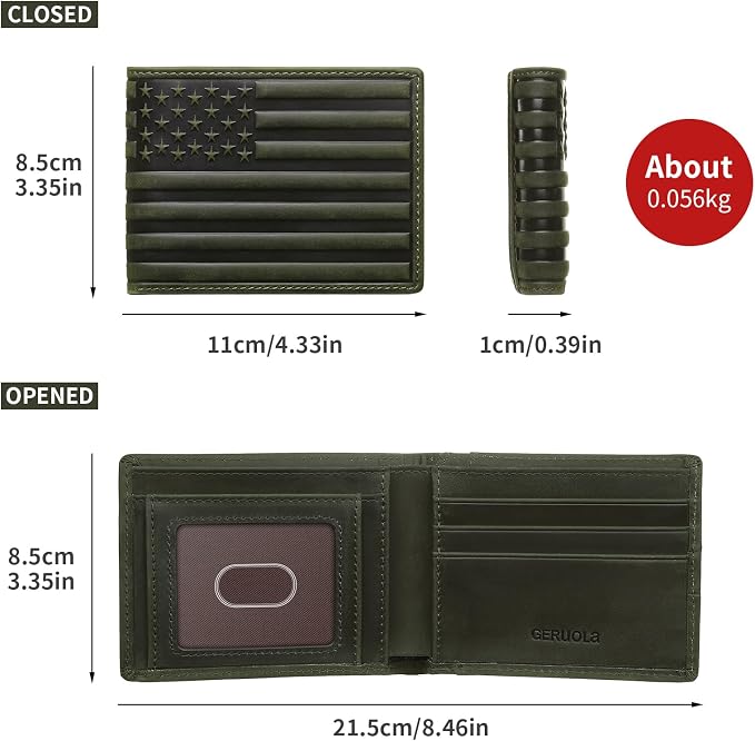 Wallet for Men-Genuine Leather RFID Blocking Bifold Stylish Wallet American Flag Wallet With 1 ID Window (Green, Without ID Window) - Image 5