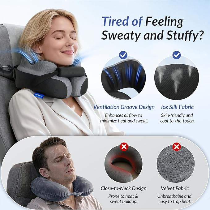 Ergonomic Travel Neck Pillow for Airplane, Dual-Hold Design to Stabilize Head and Neck on Flights, Ear-Free Memory Foam Airplane Travel Pillow, Quality Carrying Case, Breathable & Washable Cover - Image 4