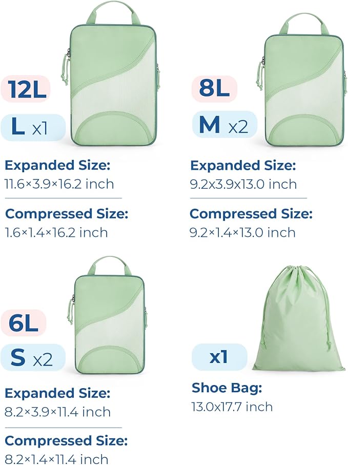Bagsmart Compression Packing Cubes, Travel Bag Cruise Ship Essentials | Lightweight, Compressible Suitcase Organizer Set fit Standard Carry-On & Checked Luggage, 6 Set, 14 Set Washable Packing Bags - Image 2