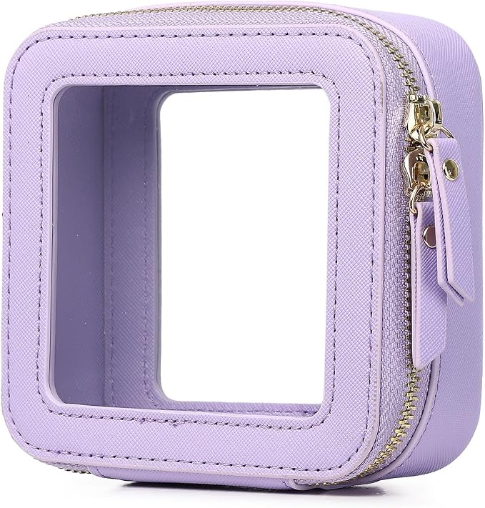 Pinkmik Small Clear Mini Makeup Bag, Purple, MINI-1 | Cosmetic Case & Toiletry Bag, Zipper Closure, Purse Organizer, Car Essentials by Pinkmik