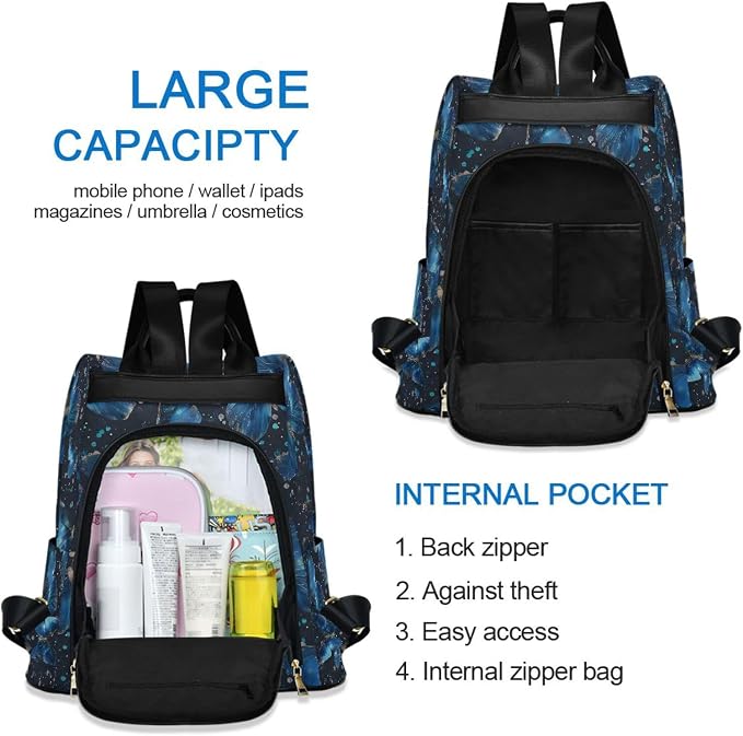 ALAZA Blue Butterflies Backpack Purse for Women Anti Theft Fashion Back Pack Shoulder Bag - Image 5