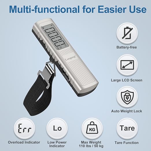 Battery-Free Digital Luggage Scale, 110lbs/50kg Portable Handheld Hanging Scale for Luggages, Suitcases, Backpacks & Bags, Easy Weighing for Travel, No Need Batteries (Champagne) - Image 4