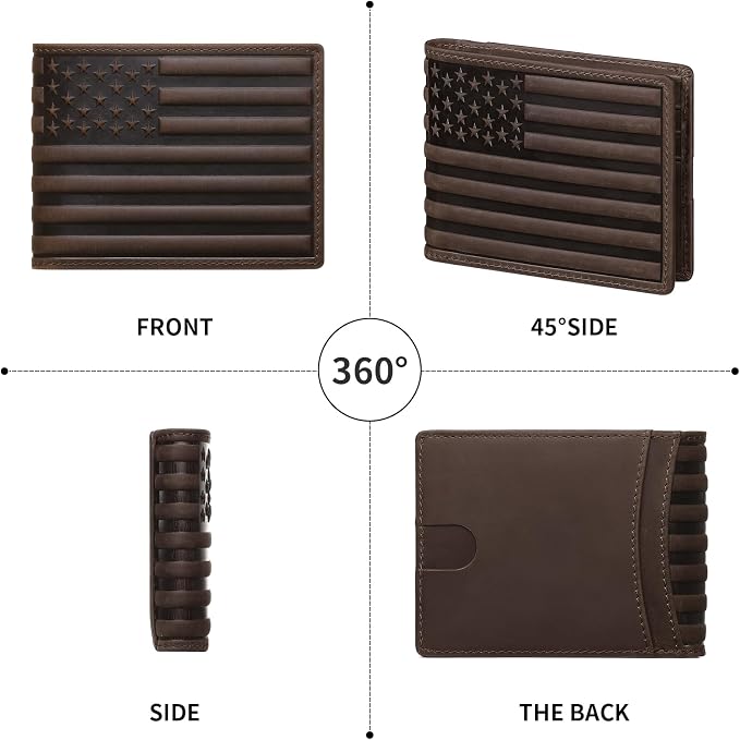 Wallet for Men-Genuine Leather RFID Blocking Bifold Stylish Wallet American Flag Wallet With 1 ID Window (Coffee, Without ID Window) - Image 8