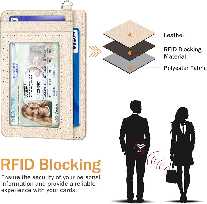 Yonlevres Credit Card Holder Women Slim RFID Blocking Wallet Small Beige | Front Pocket, Handy, RFID Blocking, Woman Girls Ladies Gifts, D-ring for Keychain,Thin Mini Card Case, ID Window, PU Leather - Image 5
