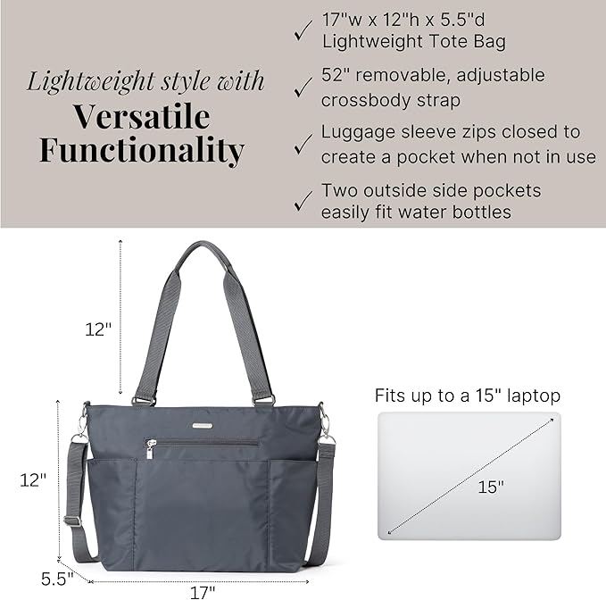 Baggallini Essential Laptop Tote - Work Tote Bag with Laptop Sleeve - Lightweight Travel Crossbody Shoulder Bag for Women - Image 5