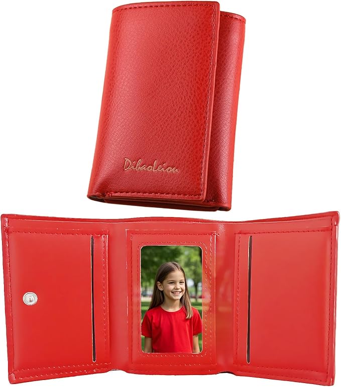 Men Women Wallet Trifold Soft Leather 4 Card Holder 2 Money Pockets with Photo Window Mother Kids Girl Gift by SPDTECH