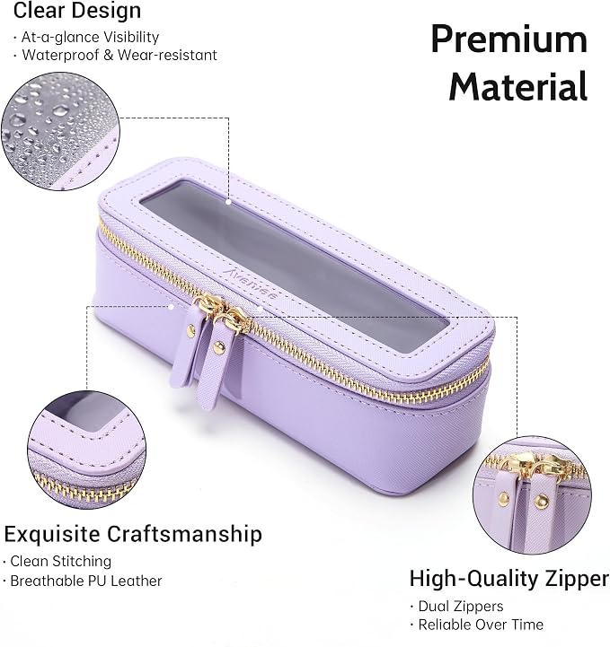 Aveniee Clear Makeup Brush Bag, Slim Brush Holder Cosmetic Case, Small Travel Toiletry Bag for Women, Thin Make up Bags with Dual Zipper, Cute Travel Essentials Srorage Bag.Lilac - Image 5