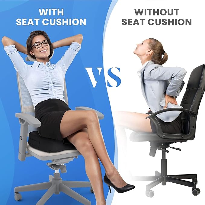 Memory Foam Seat Cushion for Office Chair, Car Seat, Gray, XL | Office Chair Cushion for Car, Airplane - Chair Pad for Long Sitting Sciatica, Hip, Coccyx,Tailbone Pain Relief, Butt Pillow - Image 7