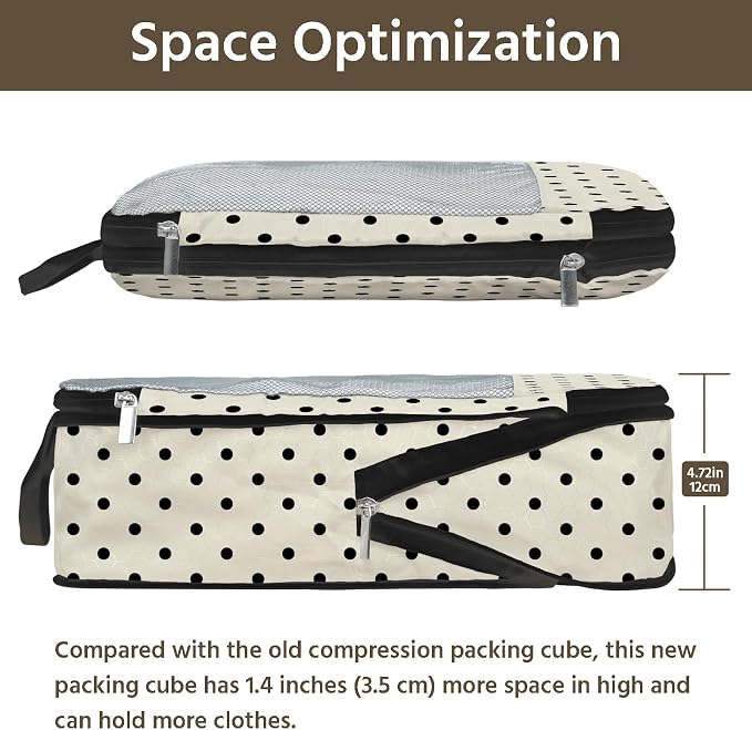 7 Pcs Compression Packing Cubes for Travel, Waterproof Suitcase Luggage Backpack Organizer with Toiletry Bag Travel Essentials for Women/Men-Polka Dots - Image 2
