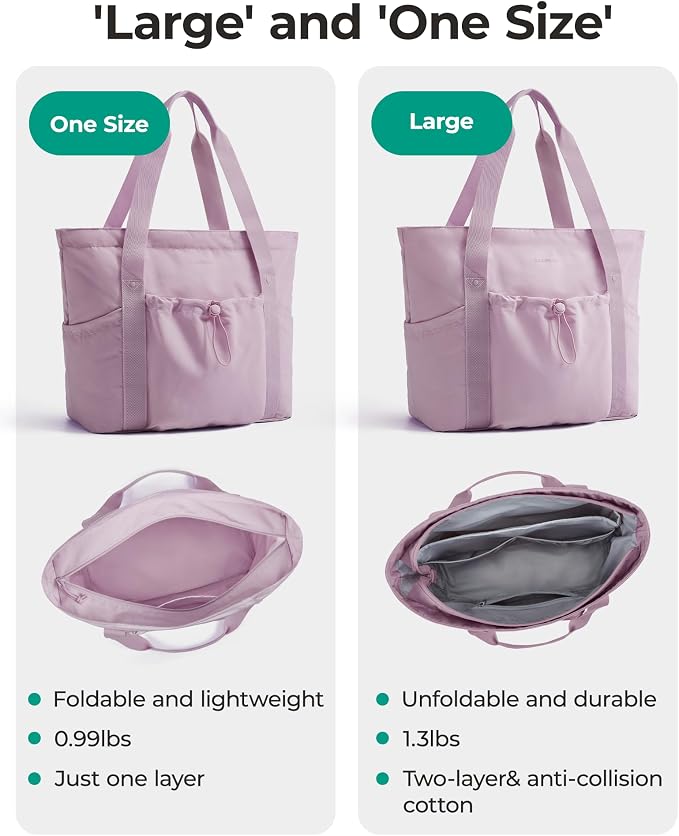 BAGSMART Foldable Tote Bag with Drawstring Bag, Tote Bag Shoulder Bag Top Handle Handbag for Travel, Work, Beach, Gym - Image 2