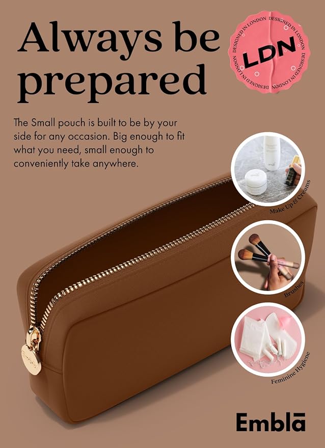 Embla Makeup Bag Travel Cosmetics Pouch and Toiletry Bag, Nylon Zipper Pouch Purse, Cute Make Up Organizer Storage Tote for Women Girls, Waterproof Travel Skincare Case, Small Makeup Bags, Chocolate - Image 4