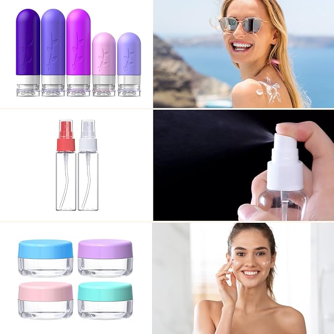 Aeomini 19 Pack Purple Travel Bottles for Toiletries, Silicone TSA Approved Travel Size Containers, Leak Proof Refillable Accessories for Shampoo Conditioner Lotion - Image 4