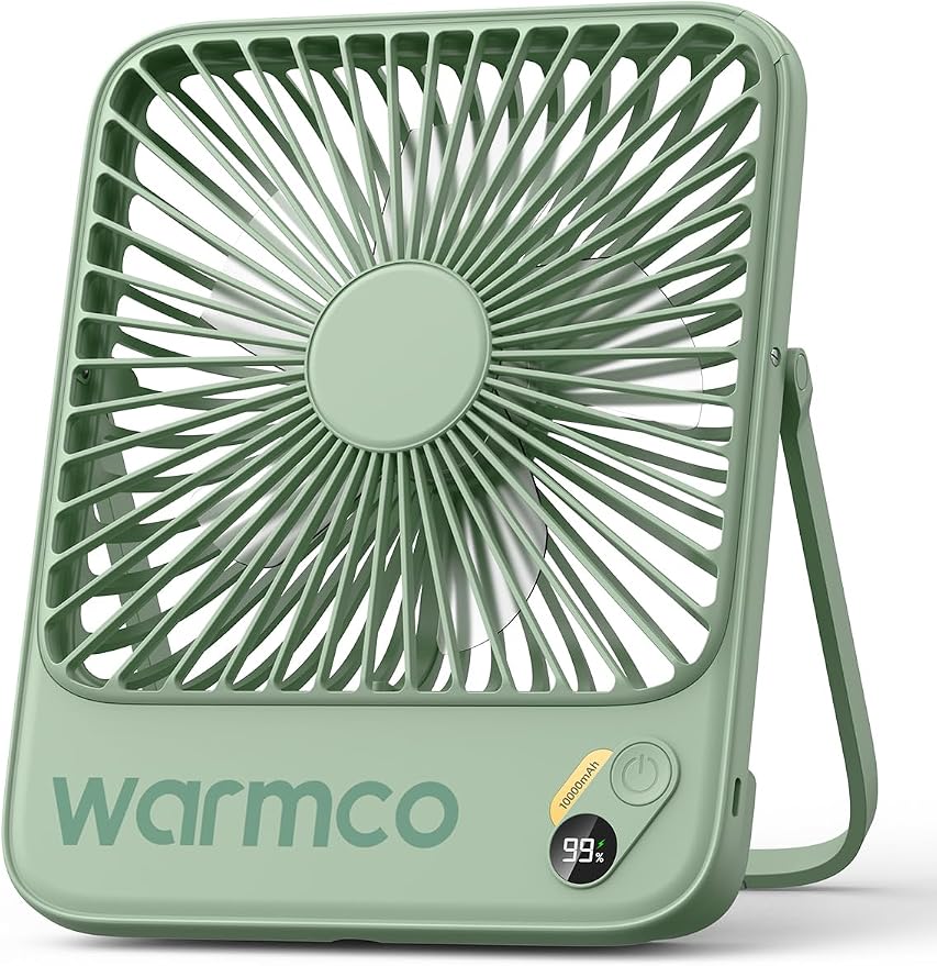 Warmco D3 Portable Travel Fan 10000mAh, Ultra-Slim, 24H Runtime | Quiet 7-Inch Rechargeable Desk Fan, Digital Display For Camping, Office, Bedroom & Cruise by Warmwinterscoolsummers