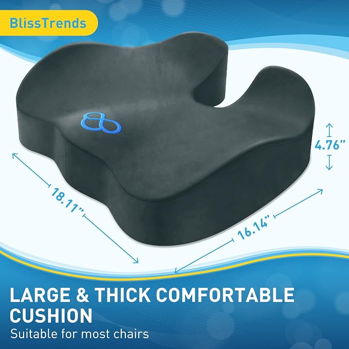 BlissTrends Memory Foam Seat Cushion for Office Chair & Car Seat, DarkGreen | 4.7in Ergonomic Tailbone & Sciatica Support with Removable Velvet Cover for Pressure Relief and Long Sitting Comfort - Image 2